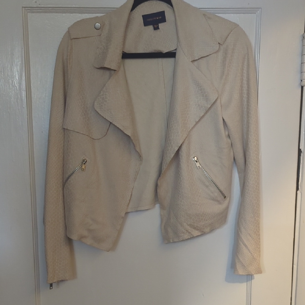 Cream Snakeskin Blazer with Zipper Accents